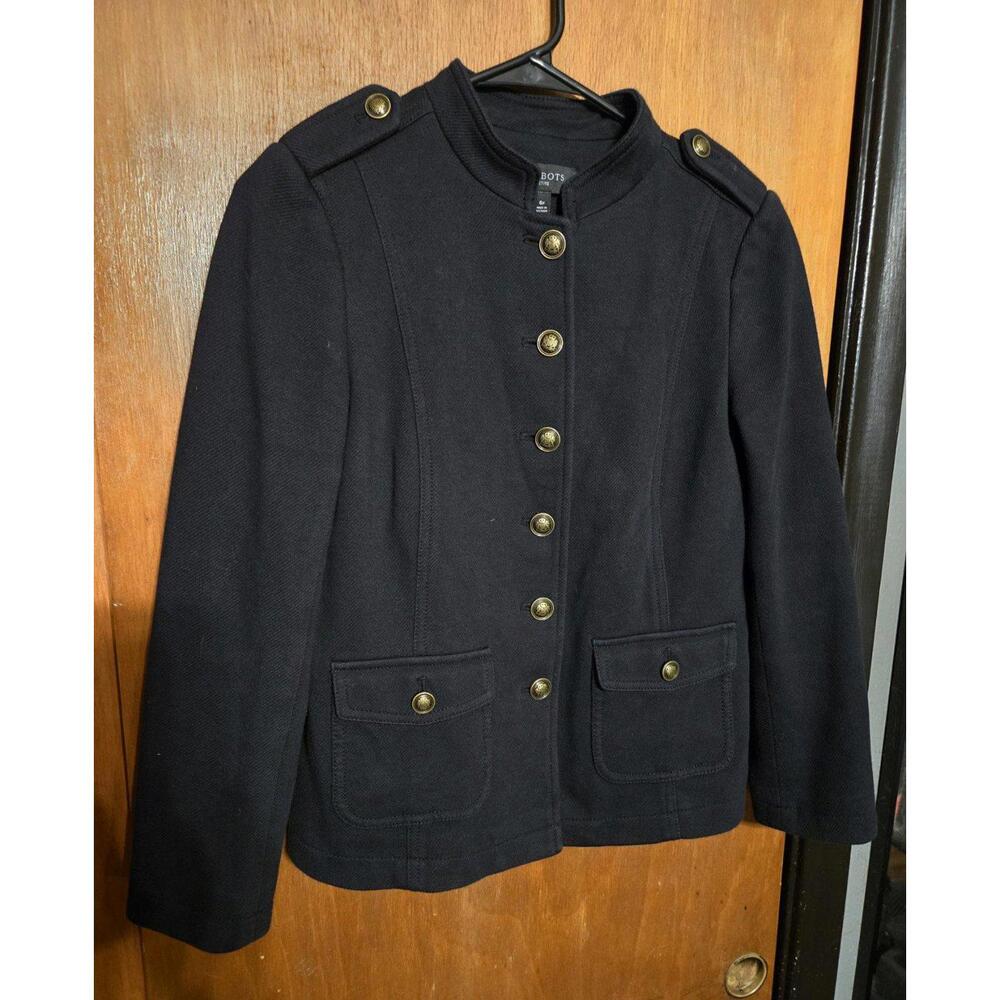 Talbots Jacket Womens 6P Black Military Chic Gold Faux Shank Buttons